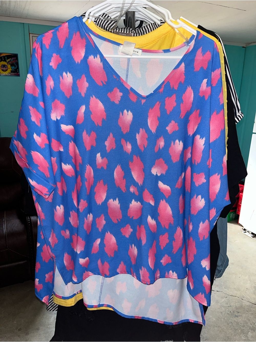 First Love Blue V-Neck Tunic with Pink Spot Print